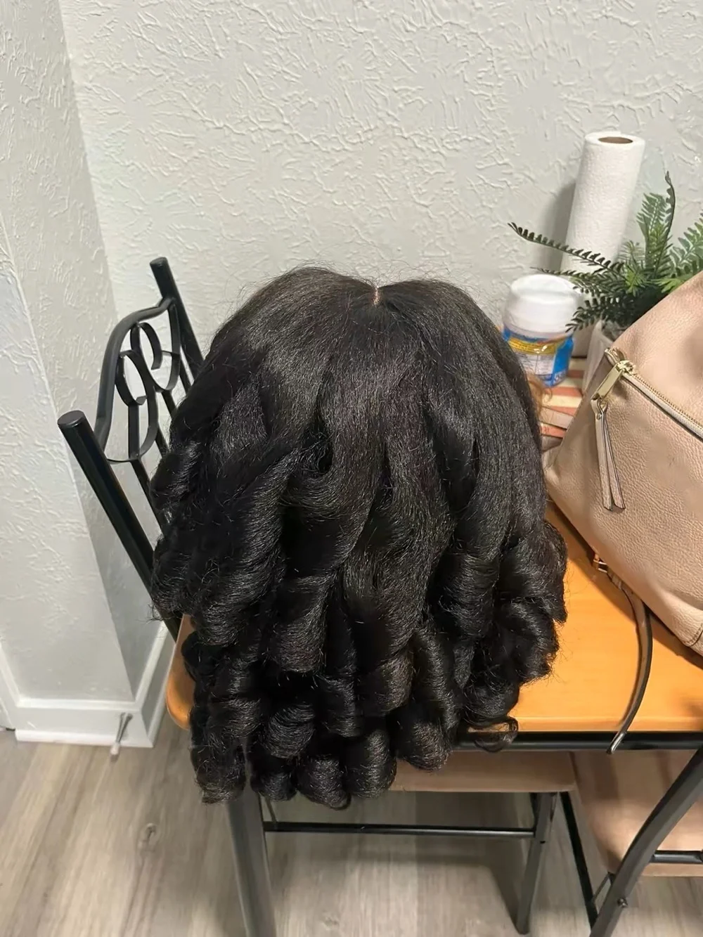 Short Curly Lace Front Wig - Natural Black Center Part